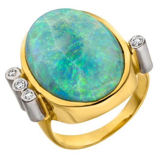 Goldring mit Opal und Brillant 0,11tw-If + 12,69 ct