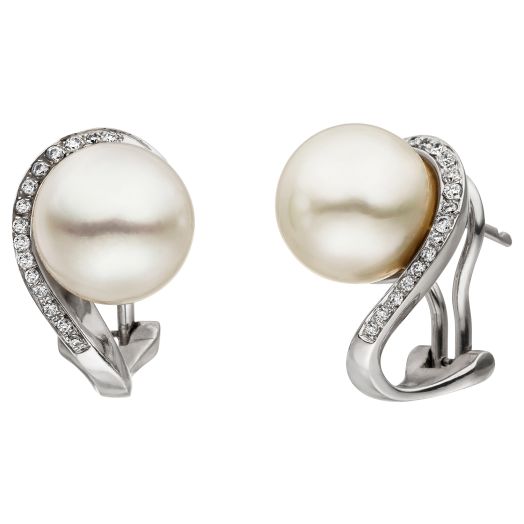 Ohrstecker in 585 Weissgold mit Südsee-Perlen 0,018 ct