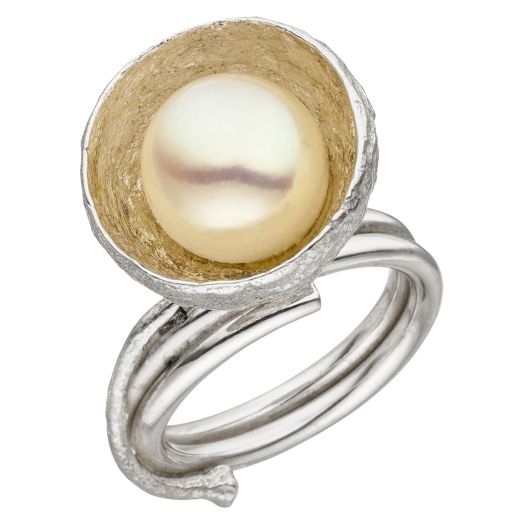 Ring Eichel 925 Silber Südseeperle handarbeit 95100003