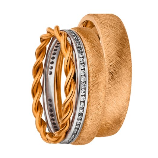 Trauringe Set Vintage Look Verlobungsring 585 Rotgold 410