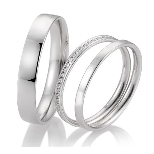 Trauringe Weißgold mit Profilring und Memoriere 48/04713