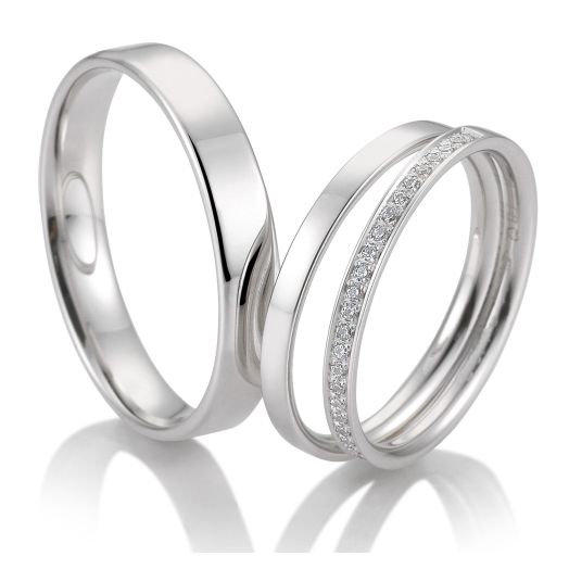 Trauringe Breuning 48/04714 Weißgold mit Profilring und Memoriere