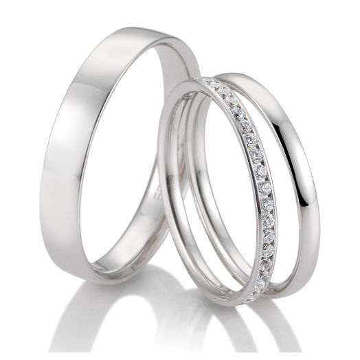 Trauringe Breuning 48/04717 Weißgold mit Profilring und Memoriere
