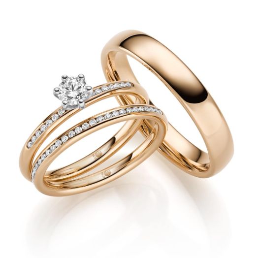 Trauringe Set mit Solitärring von Rubin Design 7 Rosegold