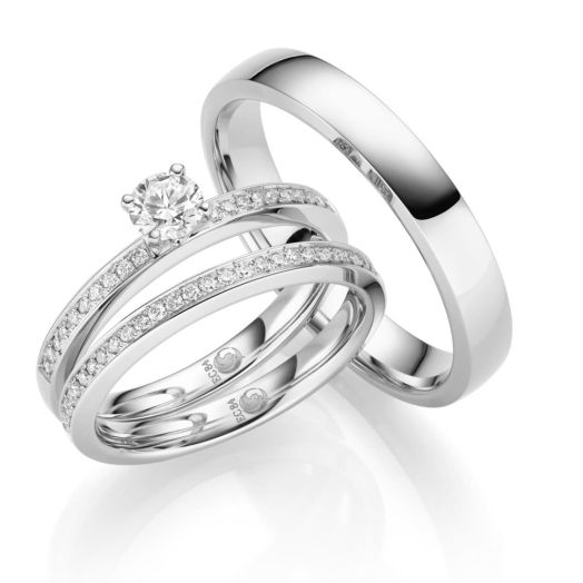 Trauringe Set Solitärring von Rubin Design 7 Weißgold RU-1728