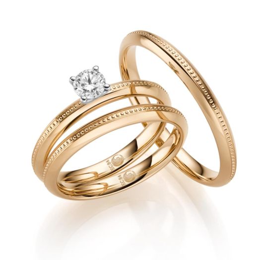 Trauringe Set mit Solitärring von Rubin Design 7 Rosegold ru-1729