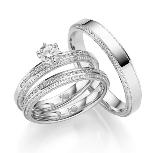 Trauringe Set Solitärring von Rubin Design 7 Weißgold RU-1730
