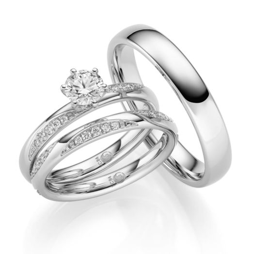 Trauringe Set Solitärring von Rubin Design 7 Weißgold RU-1732