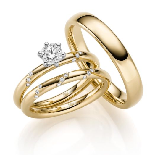 Trauringe Set Solitärring Rubin Design 7 Gelbgold RU-1733