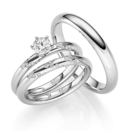 Trauringe Set Solitärring Rubin Design 7 Weißgold RU-1734