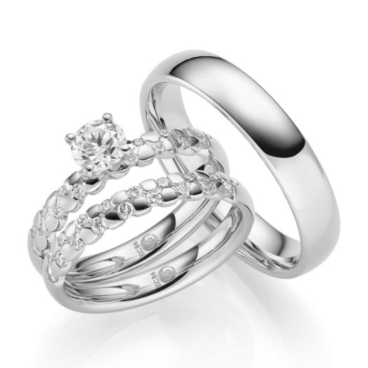 Trauringe Set Solitärring Rubin Design Weißgold RU-1738 Eheringe Diamantring