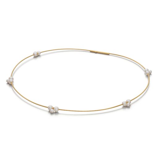 Collier Mini Trio mit Perlen Perlencollier vergoldet oder 750 Gelbgold m3vc
