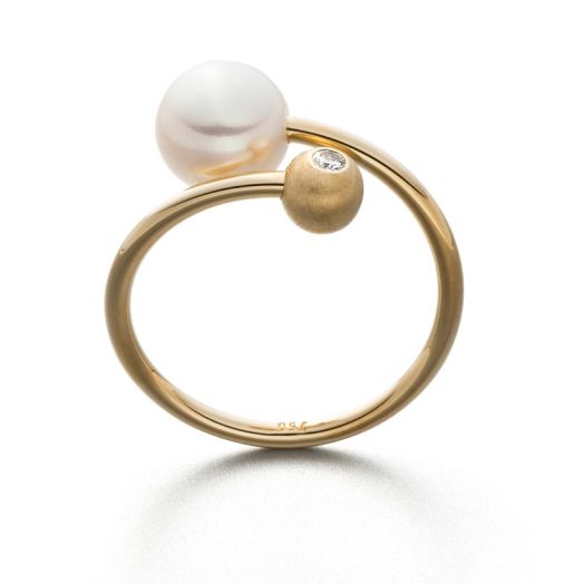 Perlenring Loop aus 750 Gelbgold mit Perle und Brillant laurb