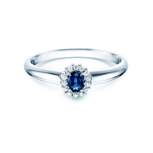 Verlobungsring Saphir 0,25ct mit Diamant 0,06 ct Weißgold