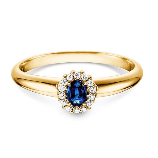 Verlobungsring Saphir 0,25ct mit Diamant 0,06 ct 14k oder 18k Gelbgold