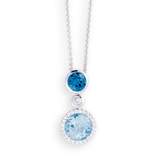 Anhänger mit Kette blauer Topas aus 585 Weißgold K13030W