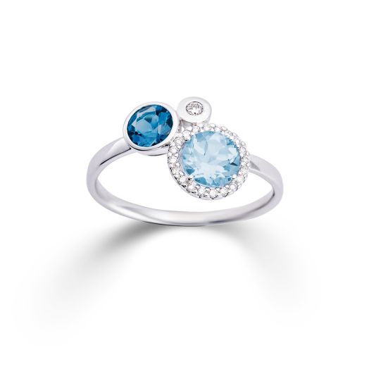 Ring mit blauem Topas und Brillanten 585 Weißgold K13031W
