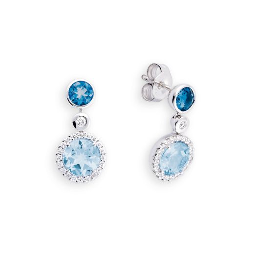Ohrstecker 585 Weißgold mit blauem Topas und Brillanten Ohrschmuck K13032W
