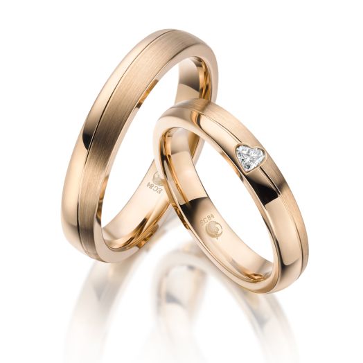 Trauringe Rubin Design RU-1609-1 585 oder 750 Rosegold Herzform Diamant
