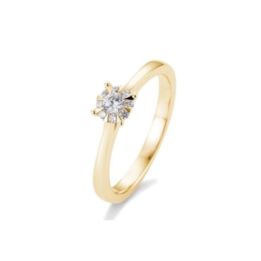 Verlobungsring 585 oder 750 Gelbgold Diamanten Bouguetfassung 0,18 ct.
