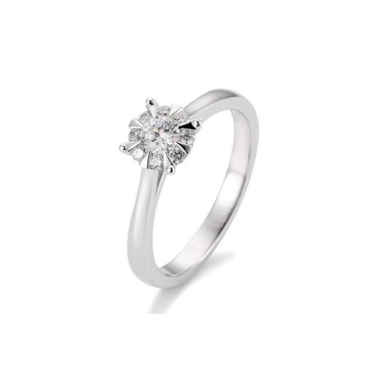 Solitärring 585 oder 750 Weißgold Diamanten Bouguetfassung 0,39 ct.