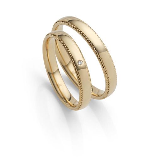 Trauringe mit Perlfuge 585 oder 750 Gelbgold Eheringe Rauschmayer 03038