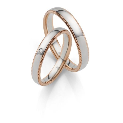 Trauringe mit Perlfuge 375 oder 585 Bicolor Eheringe Rauschmayer 51268