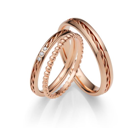 Eheringe Set mit Kugelring Rauschmayer Kordeleinlage Rosegold 02107