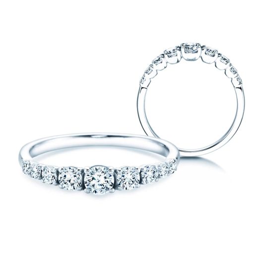 Verlobungsring 9 Diamanten 0,61 ct. Weißgold, Gelbgold, Rotgold oder Platin RIV 47636