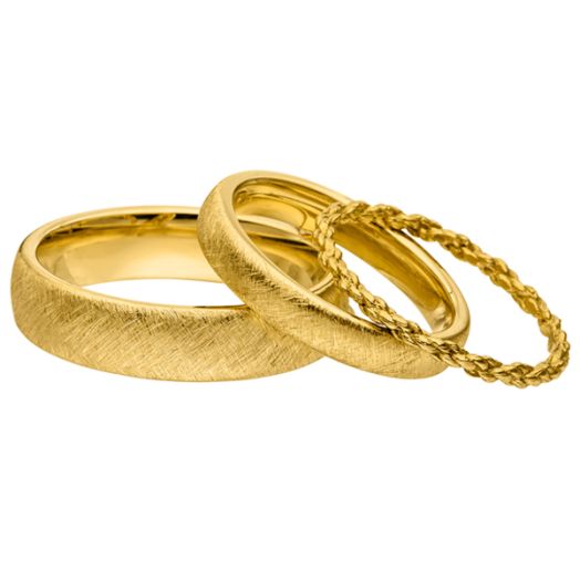 Trauringe Retro Style mit Schnurring Verlobungsring Gelbgold