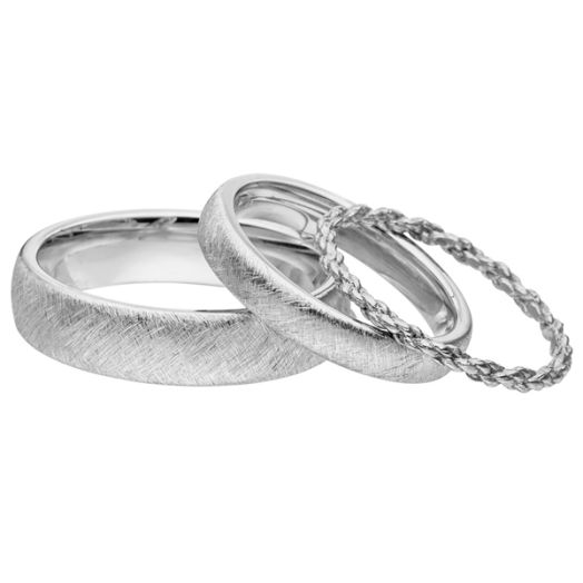 Trauringe Set Retro Look Schnurring Verlobungsring Weißgold