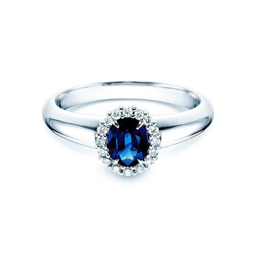Verlobungsringe Saphir 0,60 ct mit Diamant 0,12 ct 14 oder 18 K