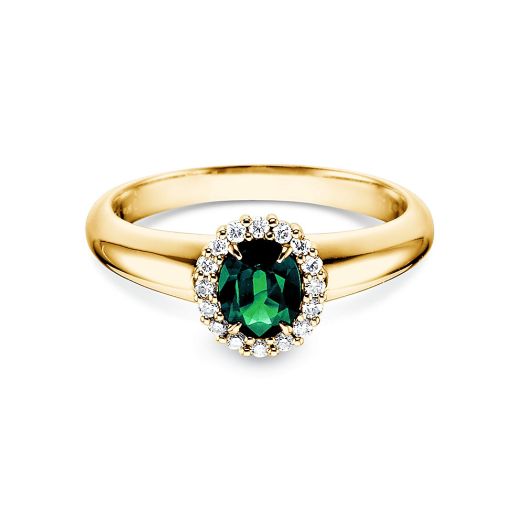 Smaragd Verlobungsring mit Diamanten 0,12 ct 14k oder 18k Gelbgold