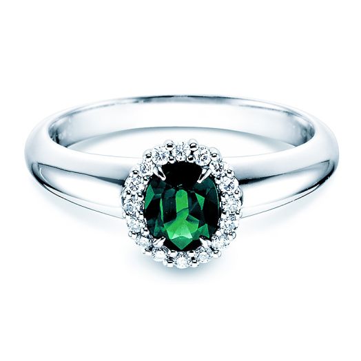 Smaragd Verlobungsring mit Diamanten 0,12 ct 14k oder 18k Weißgold